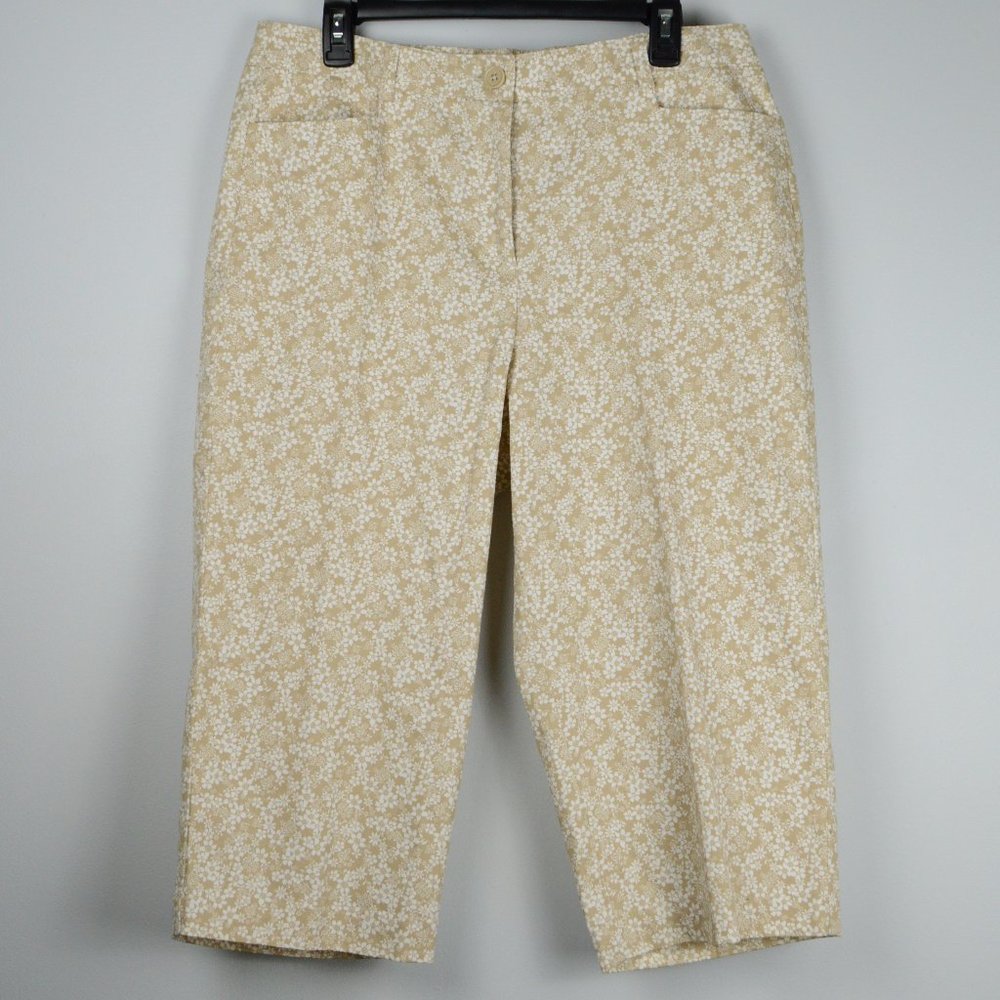 Floral Print Button Zip Up Capri Pants sz 14